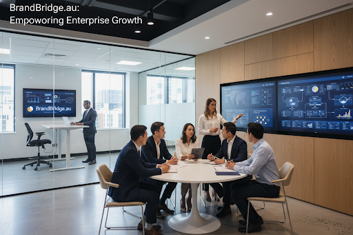 Enterprise sales team collaborating in a modern office